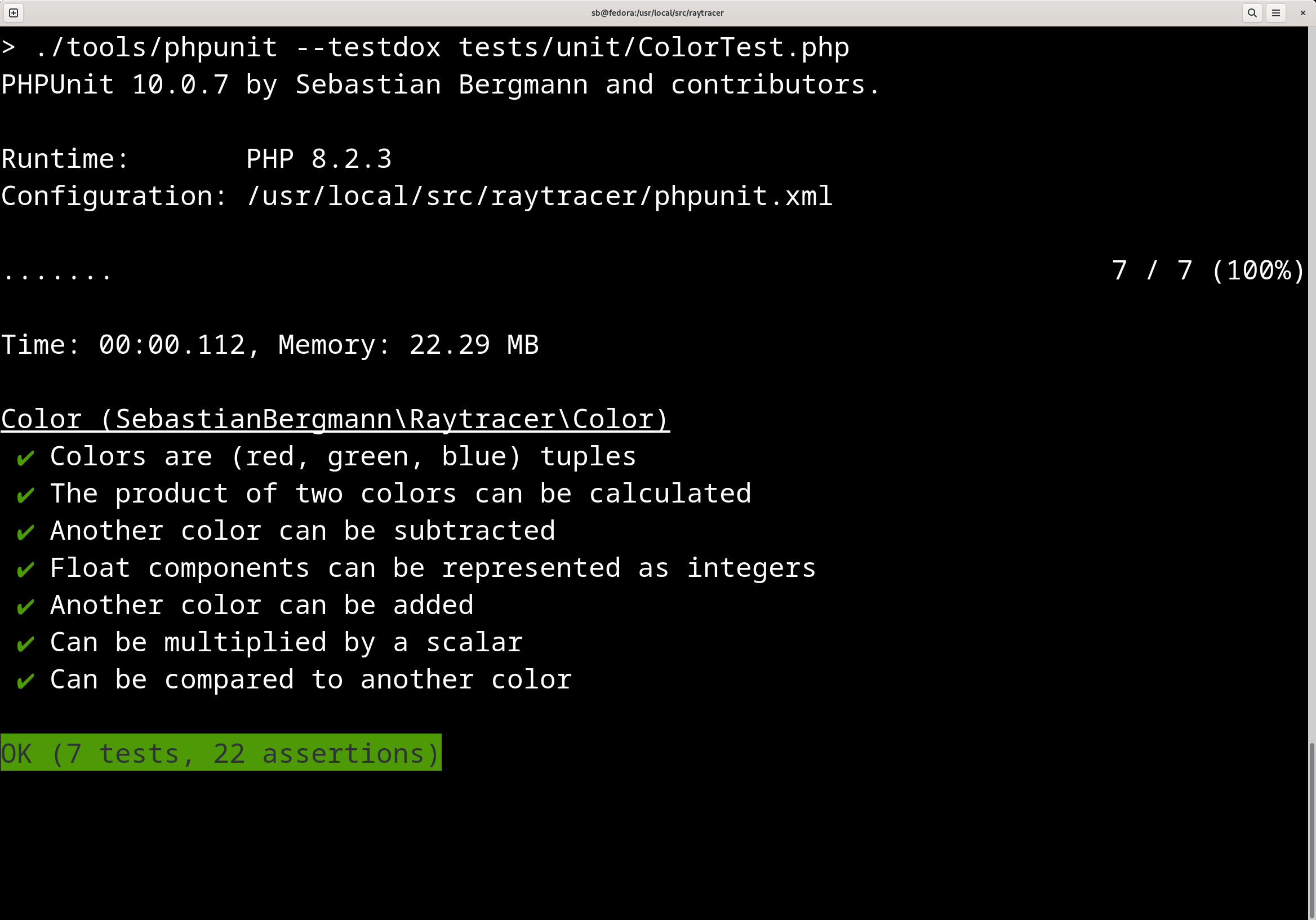 Screenshot of PHPUnit test runner